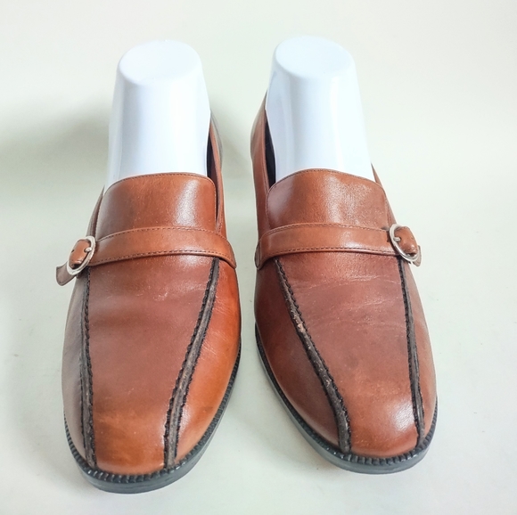 90s Y2k Academia Mootsies Tootsies Brown Leather Chunky Heel Slip On Shoes sz 10 - Picture 8 of 10